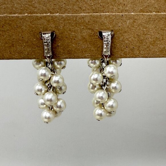 LH Segal Vintage Earrings Cluster Dangle Imitation Pearl Silver-Tone Retro MCM‎ - Picture 4 of 10